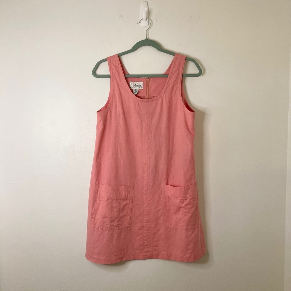 90s Pink Linen Cotton Blend Coastal Preppy Shift Sun Dress Talbots Pockets 6P